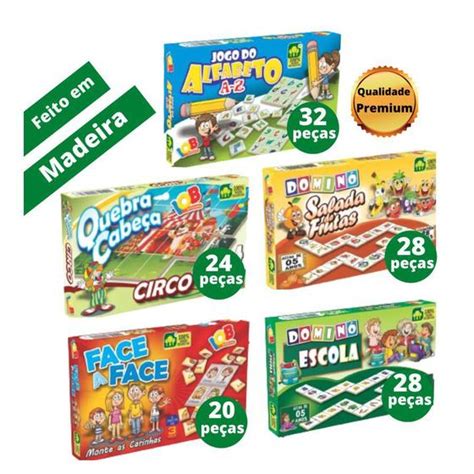 kit Jogo Infantil Didático Pedagógico 5 Jogos Quebra Cabeça Face a Face