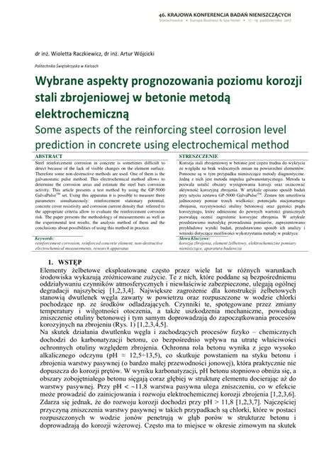 PDF Wybrane Aspekty Prognozowania Poziomu Korozji Stali Zbrojeniowej