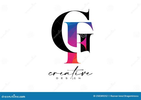 Diseño De Letras Gf Con Corte Creativo Y Textura Arcoiris Colorida Ilustración Del Vector