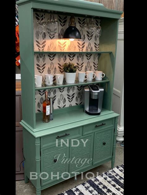 Sold Custom Modern Light Green Hutch Coffeewine Bar Beverage Bar