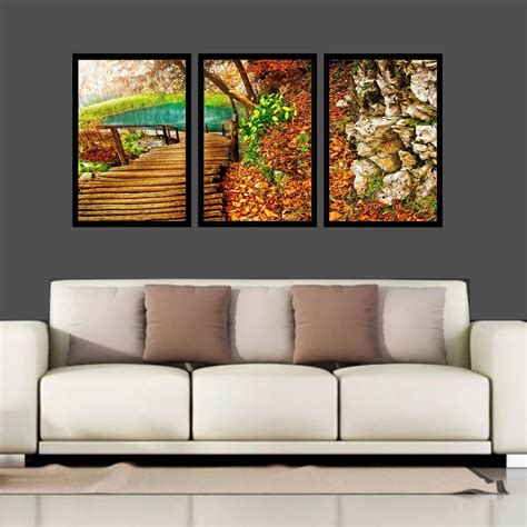 Kit Quadros Decorativos Paisagem Lagoa Natureza Moldura Elo