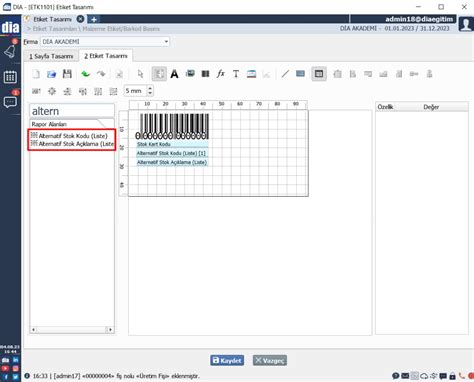 Etiket Barkod Tasar M Rapor Alan Na Yeni Model Alan Eklendi D A Akademi