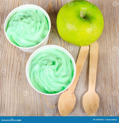 Frozen Creamy Ice Yoghurt With Fresh Green Apples Stock Image Image