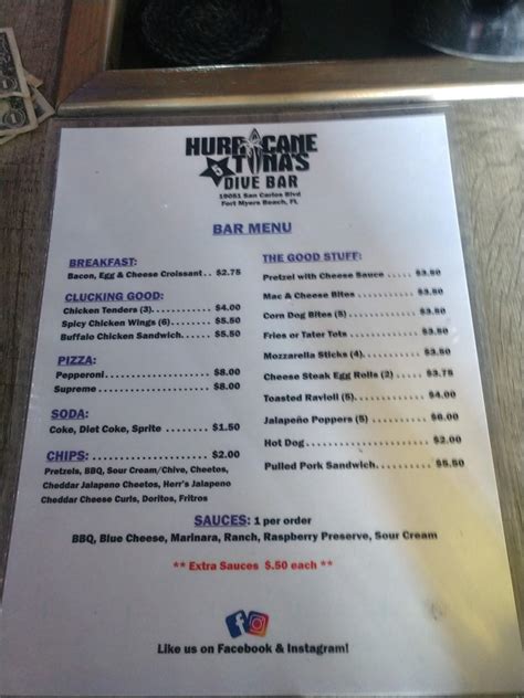 Menu At Hurricane Tinas 5 Star Dive Bar Fort Myers Beach