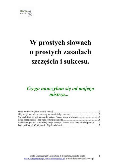 Pdf W Prostych S Owach O Prostych Zasadach Szcz Cia I Sukcesu