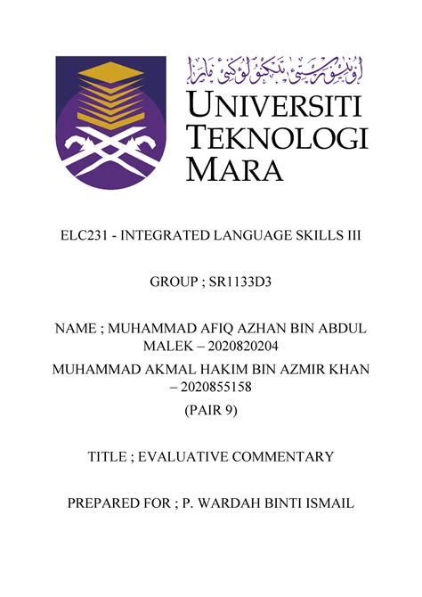 Evaluative Commentary Elc Elc Integrated Language Skills Iii