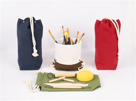 Art Tool Bag Double Layer Fabric Material Case With Drawstring Small