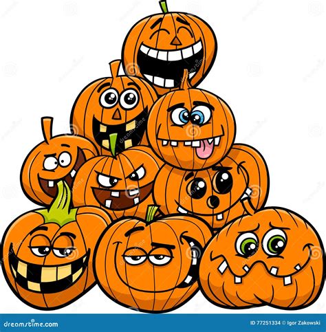 Cartoon Halloween Pumpkins Group Stock Vector Illustration Of Fantasy