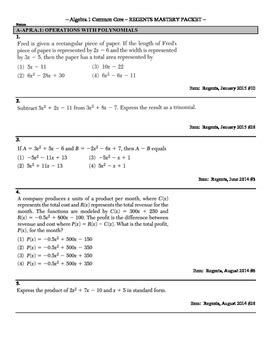 Algebra 2 Regents Review Skills Packet