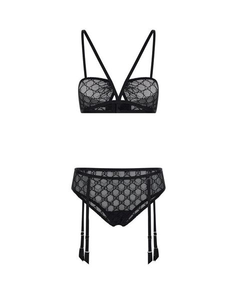 Gucci Gg Embroidered Lingerie Set In Black Lyst