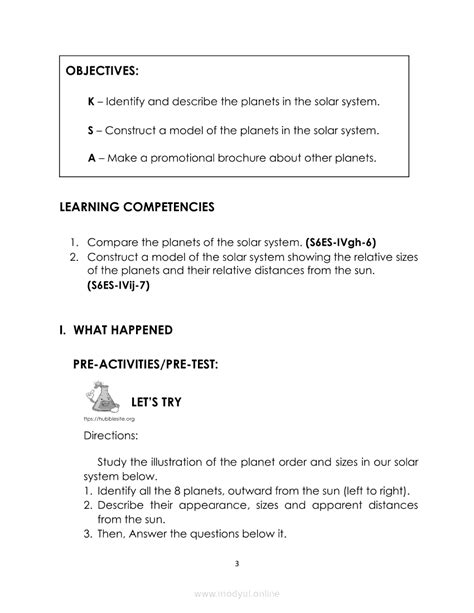 The Planets Of The Solar System For Science Grade 6 Quarter 4 Week 6 7