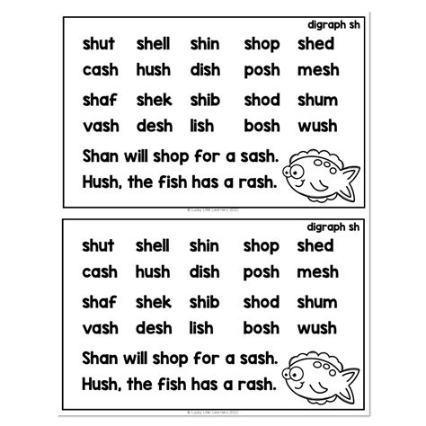 Lucky To Learn Phonics Digraphs Sh Word And Sentence List Lucky