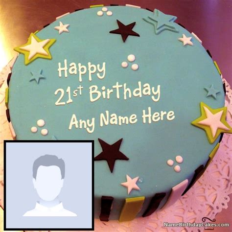 Elegant 21st Birthday Cake With Name And Photo