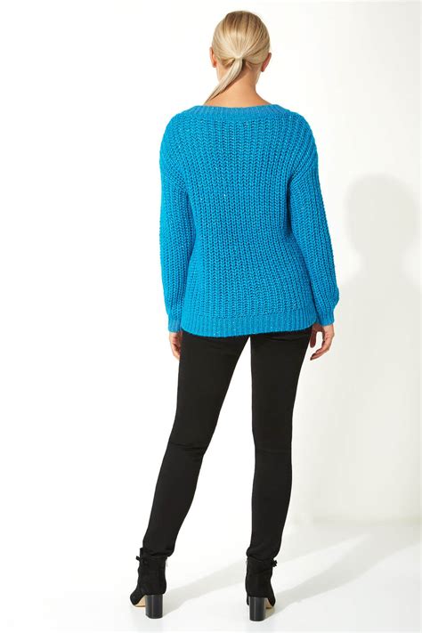 Chunky Knit Sequin Jumper In Turquoise Roman Originals Uk