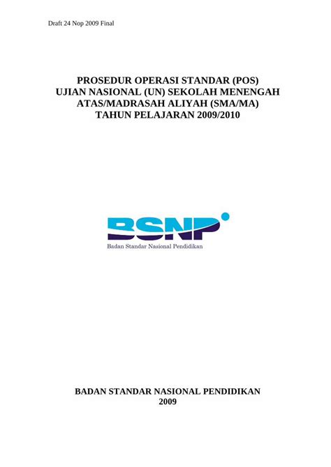 PDF PROSEDUR OPERASI STANDAR POS UJIAN NASIONAL Menyiapkan Kisi