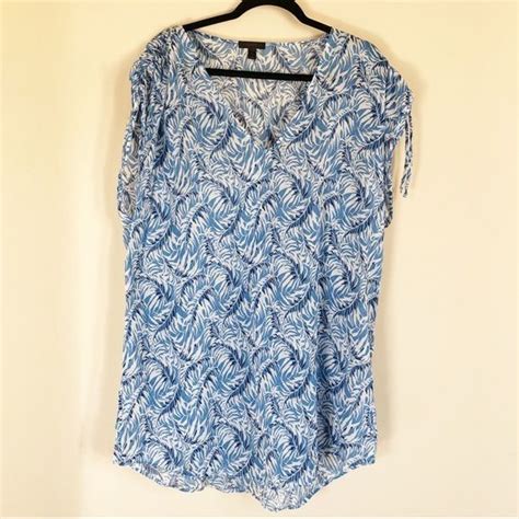 J Crew Swim J Crewblue White Tropical Leaf Print Swimsuit Coverup