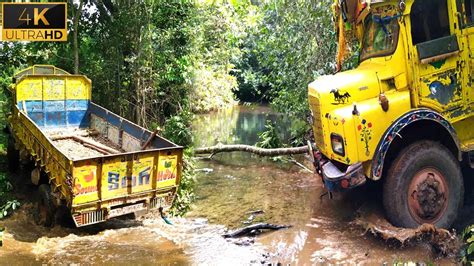 Tata Tipper Lorry Slipping Tires Struggling To Climb Up Hill Truck