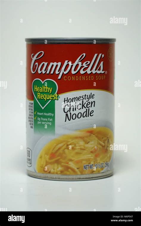 Campbells Chicken Noodle Soup Can Isolated Product Vertical Frame Shot Condensed Homestyle Meal