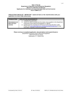 DBPR LA5 Application For Individual Licensure Doc Template PdfFiller