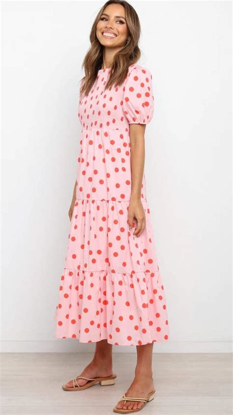 Pink Polka Dot Print Midi Dress Gabi Swimwear