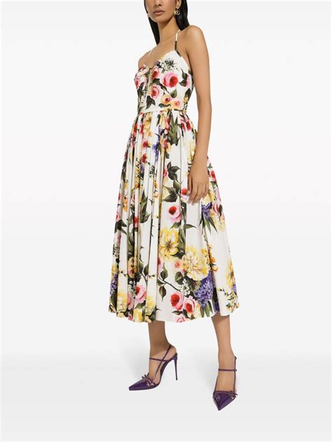 Dolce Gabbana Garden Print Midi Dress Neutrals Farfetch