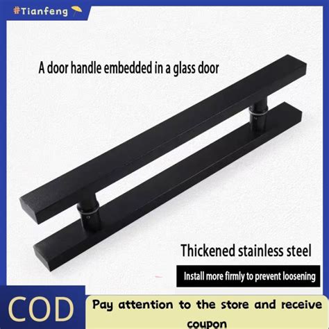 （cod）heavy Duty Stainless Steel Frosted Black Push Pull Door Handle Glass Door Wood Door Handle