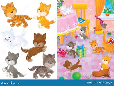 Playing kittens stock illustration. Illustration of comics - 8824714