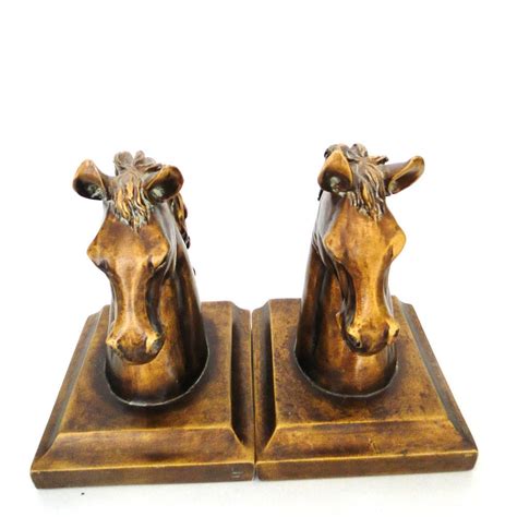 Vintage Bookends Horse Head Bronze Inspired Carved Book Shelf Etsy