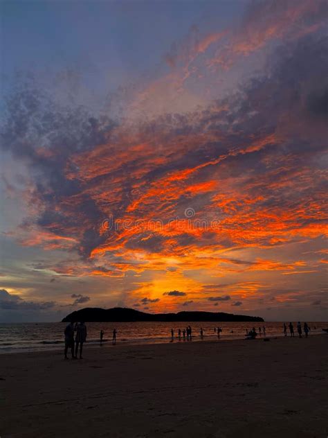 Vertical View of a Beautiful Sunset at Pantai Cenang Beach, Langkawi ...