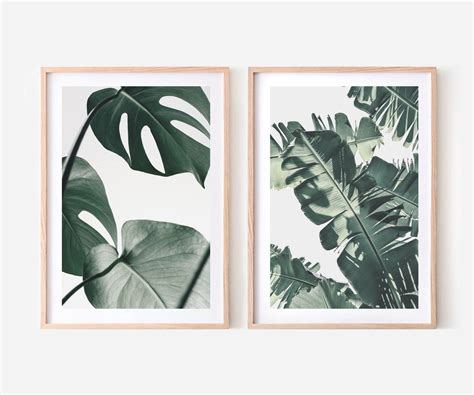 Tropical Leaf Wall Art Set Of 2 Prints Botanical Wall Art Printable