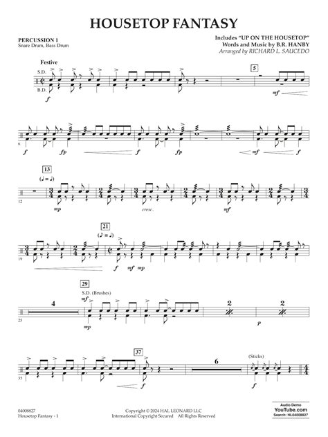 Housetop Fantasy Arr Richard L Saucedo Percussion 1 By B R Hanby