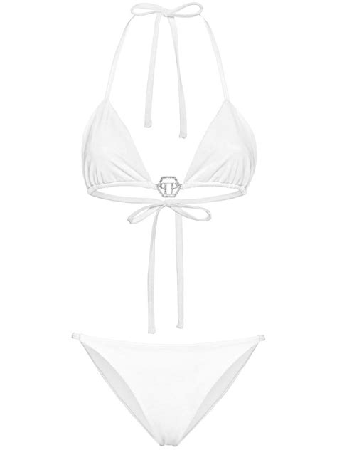 Philipp Plein Logo Plaque Triangle Bikini Set White FARFETCH