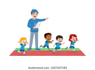 Kids Running Cartoon School Gym Photos, Images and Pictures