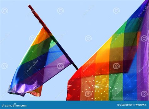 Pride Rainbow Lgbt Gay Flag Being Waved On Sky Background Stock Image Image Of Design Lesbian