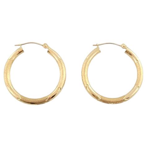 14k Yellow Gold Curved Textured Hoop Earrings 14493 For Sale At 1stdibs