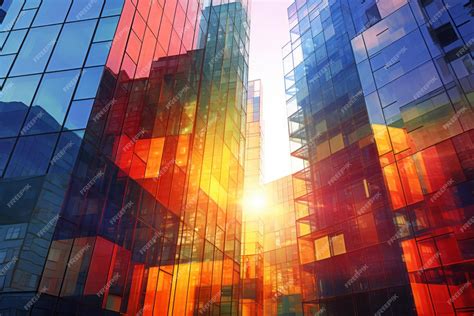 Premium Ai Image Colorful Glass And Glass Clad Buildings Overlooking The Office Block On The