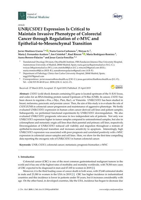 PDF UNR CSDE1 Expression Is Critical To Maintain Invasive Phenotype