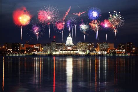 Skyline Of Madison Wisconsin At Night Stock Photo Image Of Wisconsin