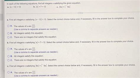 Solved In Each Of The Following Equations Find All Integers