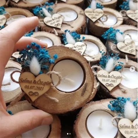 Personalized Wooden Candle Holder Favor Tag Rustic Wedding Favourwood