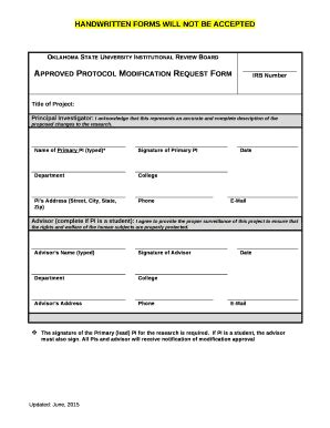 Approved Protocol Modification Request Doc Template PdfFiller