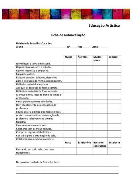 Ficha De Autoavalia O Dos Alunos