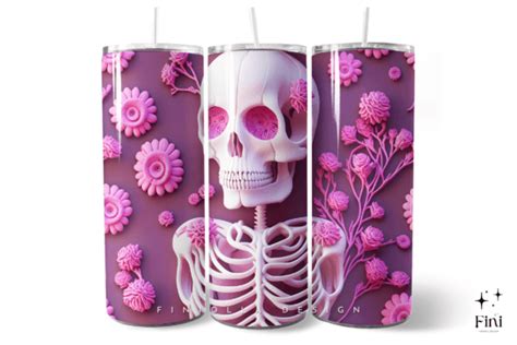 D Halloween Skeleton Tumbler Wraps Pink Graphic By Finiolla Design