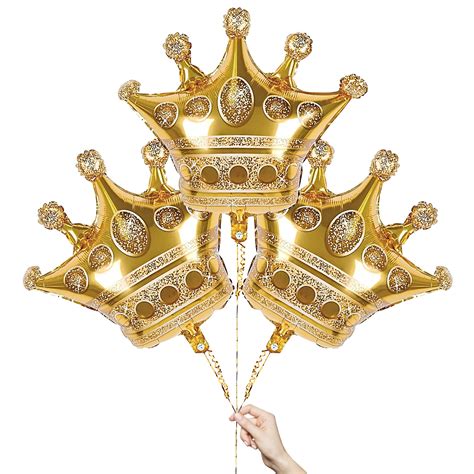 Buy 3 Pcs Crown Balloons Gold Foil Crown Shape Balloons Halloween