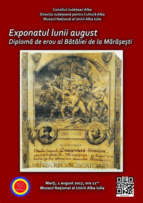 Exponatul lunii august Diplomă de erou al Bătăliei de la Mărășești