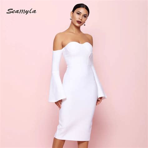 Seamyla White Winter Dress Women Strapless Celebrity Party Dresses Sexy