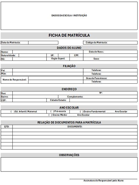 Modelo de Ficha para Cadastro 10 Opções Grátis Excel Easy