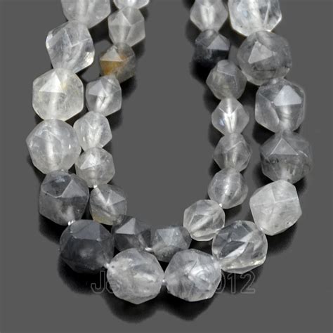 3strands Lot Cloudy Quartz Gem Stones 24 Faceted Polygons Spacer Beads