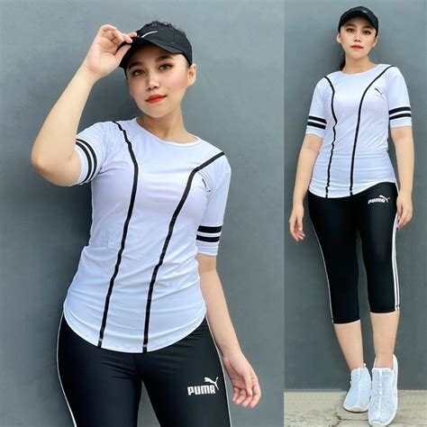 Jual Setelan Baseball Raglan Putih Hitam Set Baju Senam Aerobic Zumba