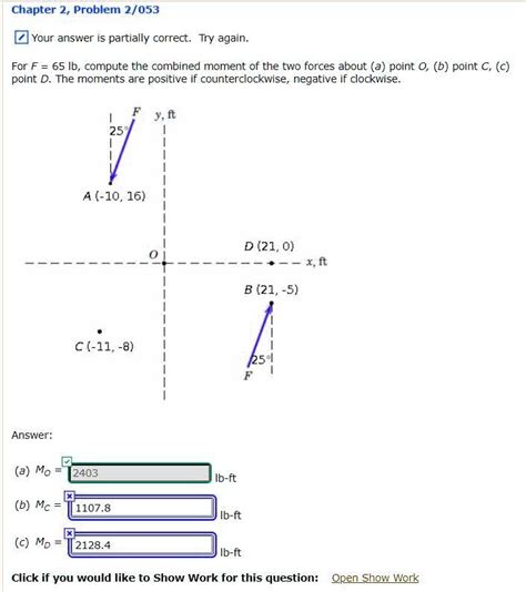 Chapter 2 Problem 2053 Your Answer Is Partially Correct Try Again For F 65 Ib Compute The